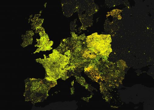 Mapping Wikipedia: English articles across Europe mapped by article creation date