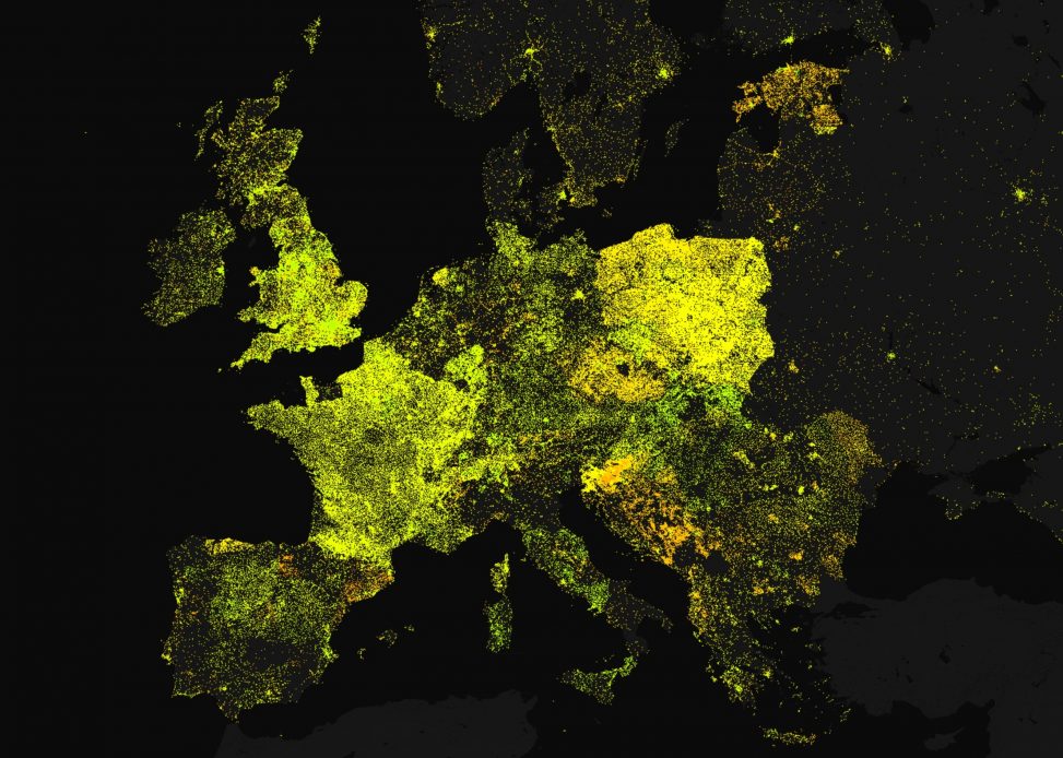 Mapping Wikipedia: English articles across Europe mapped by article creation date